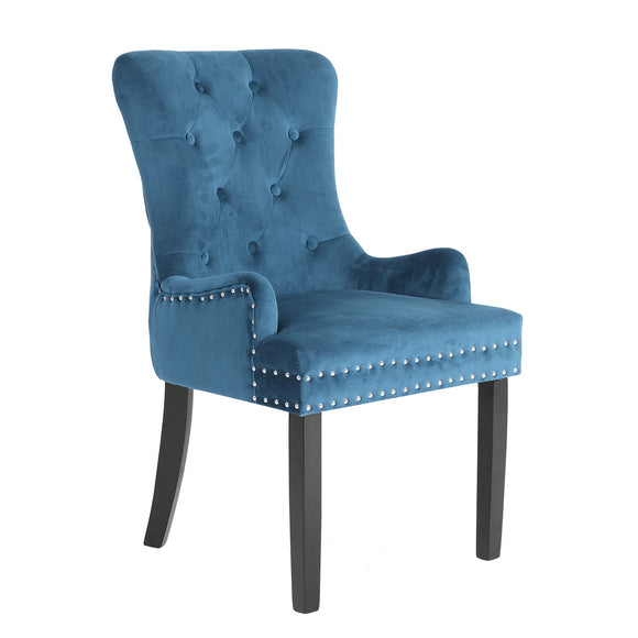 NNEDSZ French Provincial Dining Chair Ring Studded Velvet Rubberwood Leg LISSE NAVY BLUE
