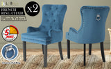 NNEDSZ 2X French Provincial Dining Chair Ring Studded Velvet Rubberwood Leg LISSE NAVY BLUE
