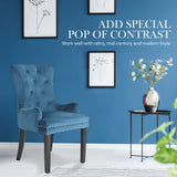 NNEDSZ 2X French Provincial Dining Chair Ring Studded Velvet Rubberwood Leg LISSE NAVY BLUE