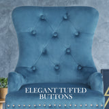 NNEDSZ 2X French Provincial Dining Chair Ring Studded Velvet Rubberwood Leg LISSE NAVY BLUE