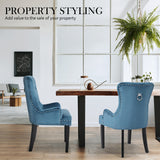 NNEDSZ 2X French Provincial Dining Chair Ring Studded Velvet Rubberwood Leg LISSE NAVY BLUE