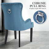 NNEDSZ 2X French Provincial Dining Chair Ring Studded Velvet Rubberwood Leg LISSE NAVY BLUE