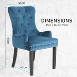 NNEDSZ 2X French Provincial Dining Chair Ring Studded Velvet Rubberwood Leg LISSE NAVY BLUE
