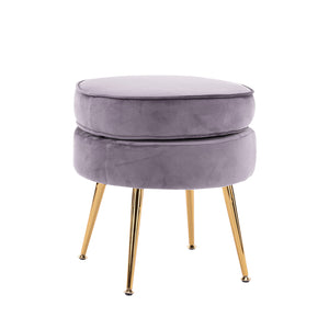 NNEDSZ Ottoman Foot Stool Velvet Fabric Metal Leg Round GREY