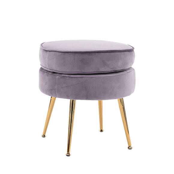 NNEDSZ Ottoman Foot Stool Velvet Fabric Metal Leg Round GREY