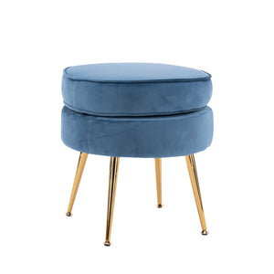NNEDSZ Ottoman Foot Stool Velvet Fabric Metal Leg Round NAVY BLUE