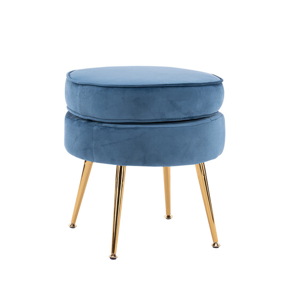 NNEDSZ Ottoman Foot Stool Velvet Fabric Metal Leg Round NAVY BLUE