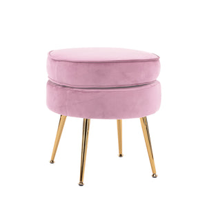 NNEDSZ Ottoman Foot Stool Velvet Fabric Metal Leg Round PINK