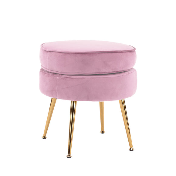 NNEDSZ Ottoman Foot Stool Velvet Fabric Metal Leg Round PINK