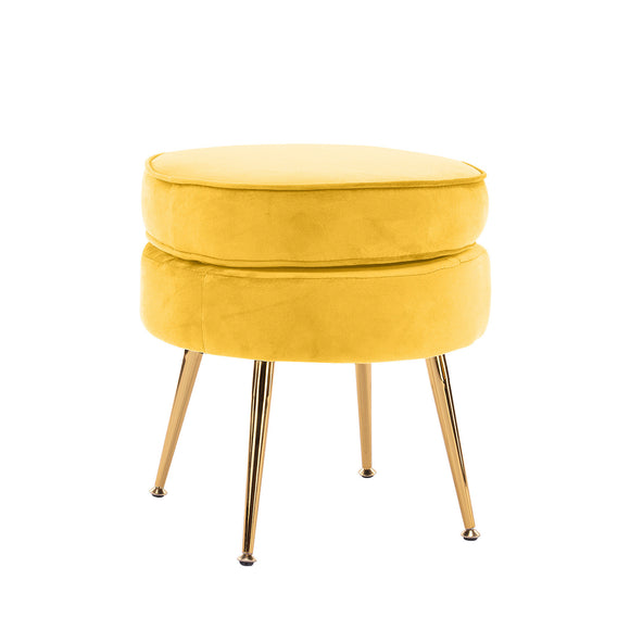 NNEDSZ Ottoman Foot Stool Velvet Fabric Metal Leg Round YELLOW