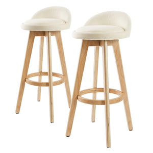 NNEDSZ 2X Wood Bar Stool Dining Chair Fabric LEILA 72cm BEIGE