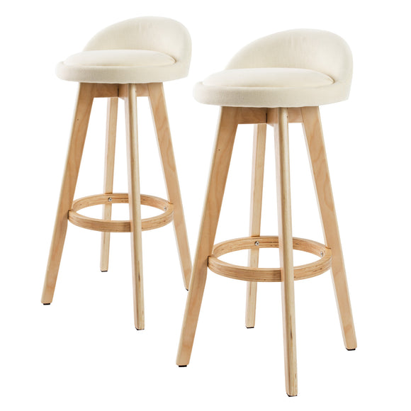 NNEDSZ 2X Wood Bar Stool Dining Chair Fabric LEILA 72cm BEIGE