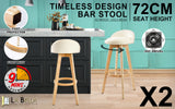 NNEDSZ 2X Wood Bar Stool Dining Chair Fabric LEILA 72cm BEIGE