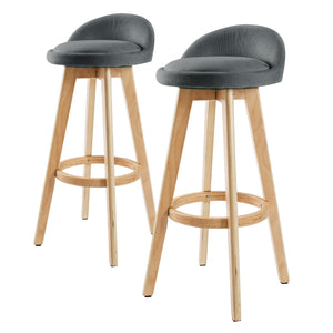 NNEDSZ 2X Wooden Bar Stool Dining Chair Fabric LEILA 72cm GREY