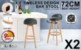 NNEDSZ 2X Wooden Bar Stool Dining Chair Fabric LEILA 72cm GREY