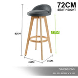 NNEDSZ 2X Wooden Bar Stool Dining Chair Fabric LEILA 72cm GREY