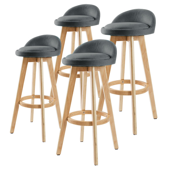 NNEDSZ 4X Wooden Bar Stool Dining Chair Fabric LEILA 72cm GREY