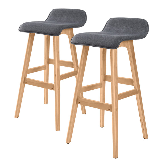 NNEDSZ 2X Wooden Bar Stool Dining Chair Fabric SOPHIA 74cm GREY