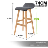NNEDSZ 2X Wooden Bar Stool Dining Chair Fabric SOPHIA 74cm GREY