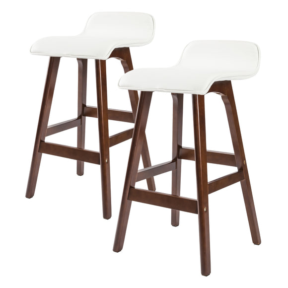 NNEDSZ 2X Wooden Bar Stool Dining Chair Leather SOPHIA 65cm WHITE BROWN