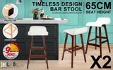 NNEDSZ 2X Wooden Bar Stool Dining Chair Leather SOPHIA 65cm WHITE BROWN