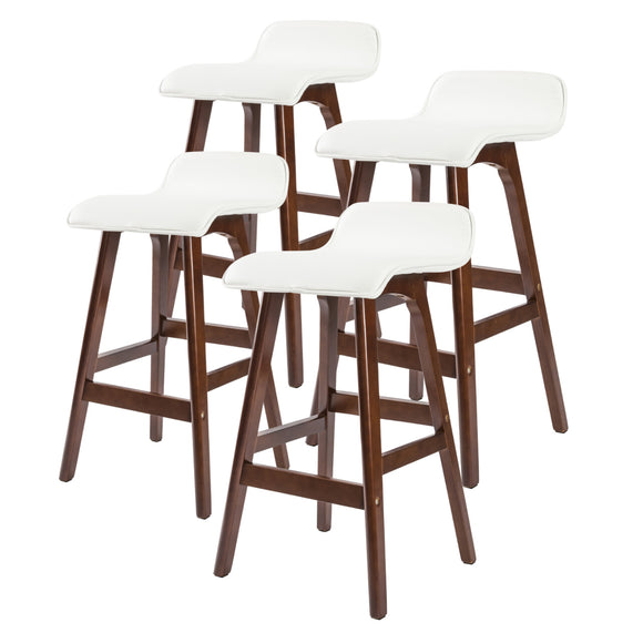NNEDSZ 4X Wooden Bar Stool Dining Chair Leather SOPHIA 65cm WHITE BROWN