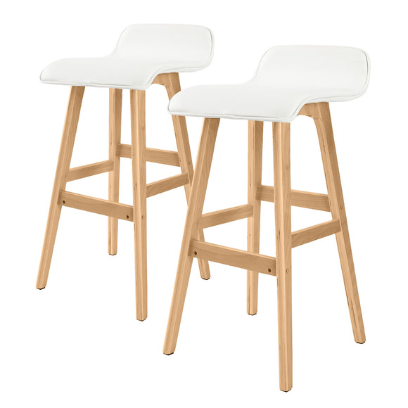 NNEDSZ 2X Wooden Bar Stool Dining Chair Leather SOPHIA 74cm WHITE