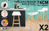 NNEDSZ 2X Wooden Bar Stool Dining Chair Leather SOPHIA 74cm WHITE