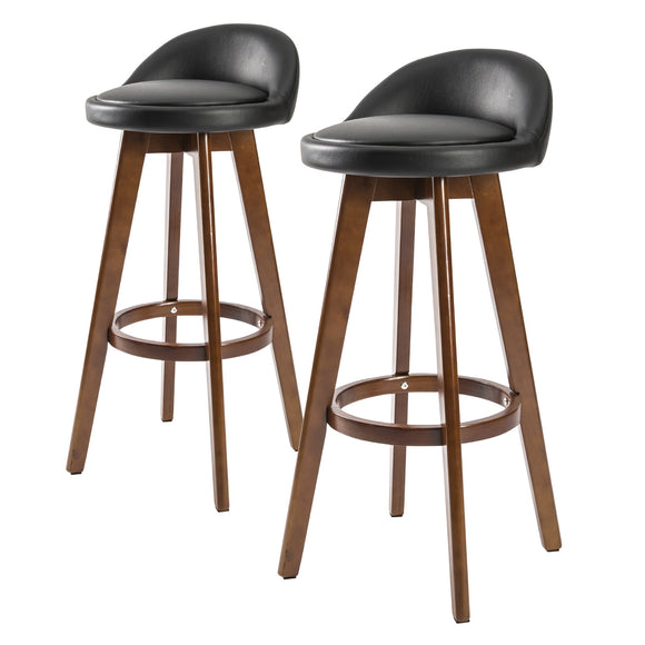 NNEDSZ 2X Wooden Bar Stool Dining Chair Leather LEILA 72cm BLACK BROWN