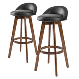 NNEDSZ 2X Wooden Bar Stool Dining Chair Leather LEILA 72cm BLACK BROWN