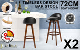 NNEDSZ 2X Wooden Bar Stool Dining Chair Leather LEILA 72cm BLACK BROWN