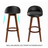 NNEDSZ 2X Wooden Bar Stool Dining Chair Leather LEILA 72cm BLACK BROWN