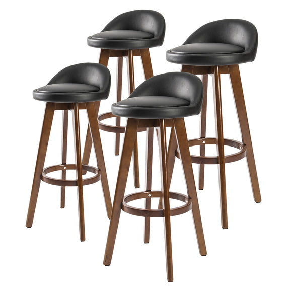NNEDSZ 4X Wooden Bar Stool Dining Chair Leather LEILA 72cm BLACK BROWN