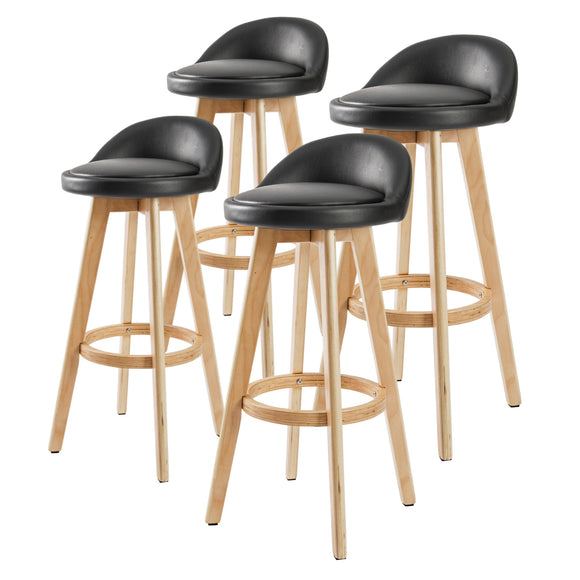 NNEDSZ 4X Wooden Bar Stool Dining Chair Leather LEILA 72cm BLACK