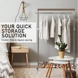 NNEDSZ Clothes Rack Coat Stand Hanging Adjustable Rollable Steel PEARL GREY