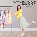 NNEDSZ Clothes Rack Coat Stand Hanging Adjustable Rollable Steel PEARL GREY