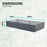 NNEDSZ Raised Garden Bed Galvanised Steel Planter 180 x 90 x 30cm GREY