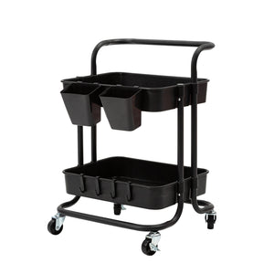 NNEDSZ Trolley Cart Storage Utility Rack Shelf Organiser Swivel Kitchen 2 Tier BLACK