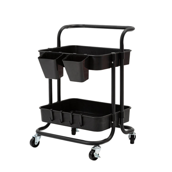NNEDSZ Trolley Cart Storage Utility Rack Shelf Organiser Swivel Kitchen 2 Tier BLACK