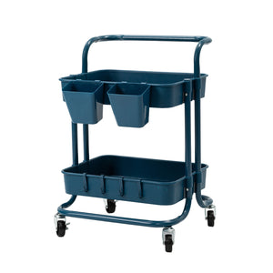 NNEDSZ Trolley Cart Storage Utility Rack Shelf Organiser Swivel Kitchen 2 Tier BLUE