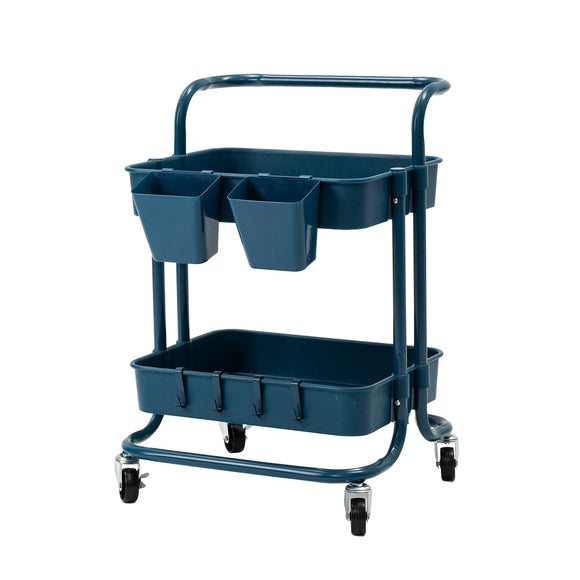 NNEDSZ Trolley Cart Storage Utility Rack Shelf Organiser Swivel Kitchen 2 Tier BLUE