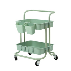 NNEDSZ Trolley Cart Storage Utility Rack Shelf Organiser Swivel Kitchen 2 Tier GREEN