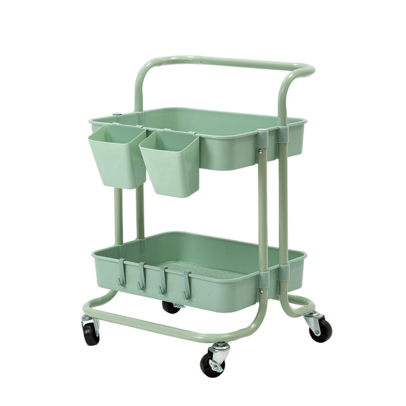NNEDSZ Trolley Cart Storage Utility Rack Shelf Organiser Swivel Kitchen 2 Tier GREEN