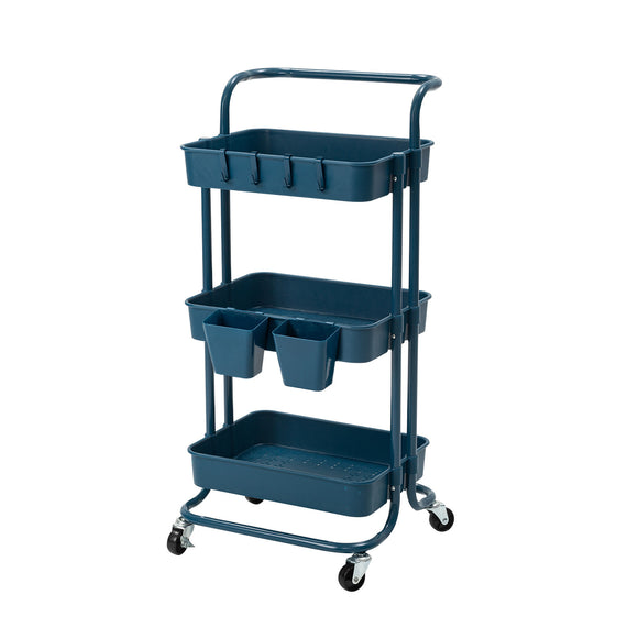 NNEDSZ Trolley Cart Storage Utility Rack Shelf Organiser Swivel Kitchen 3 Tier BLUE