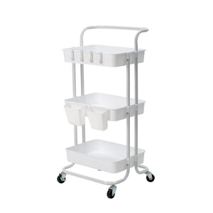NNEDSZ Trolley Cart Storage Utility Rack Shelf Organiser Swivel Kitchen 3 Tier WHITE