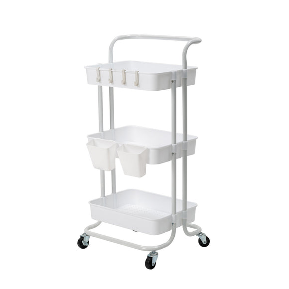 NNEDSZ Trolley Cart Storage Utility Rack Shelf Organiser Swivel Kitchen 3 Tier WHITE