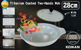 NNEDSZ KOMAN Shinewon Vinch IH Two Hands Wok + Glass Lid 28cm Ceramic Non-stick Titanium GREY
