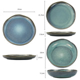 NNEDSZ 3 Pieces Reactive Glazed Ceramic Organic Fine Dinner Set with Plate and Bowl EARTHY AQUA