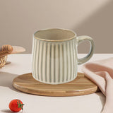 NNEDSZ High-Fired Ceramic Stoneware Ribbed Stripe Mug 460ml Matt EARTHY BROWN
