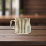 NNEDSZ High-Fired Ceramic Stoneware Ribbed Stripe Mug 460ml Matt EARTHY BROWN